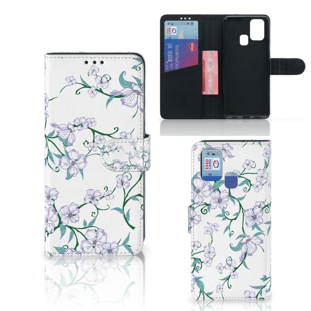 Samsung Galaxy M31 Uniek Hoesje Blossom White Voor- en achteraanzicht bloemenprint.