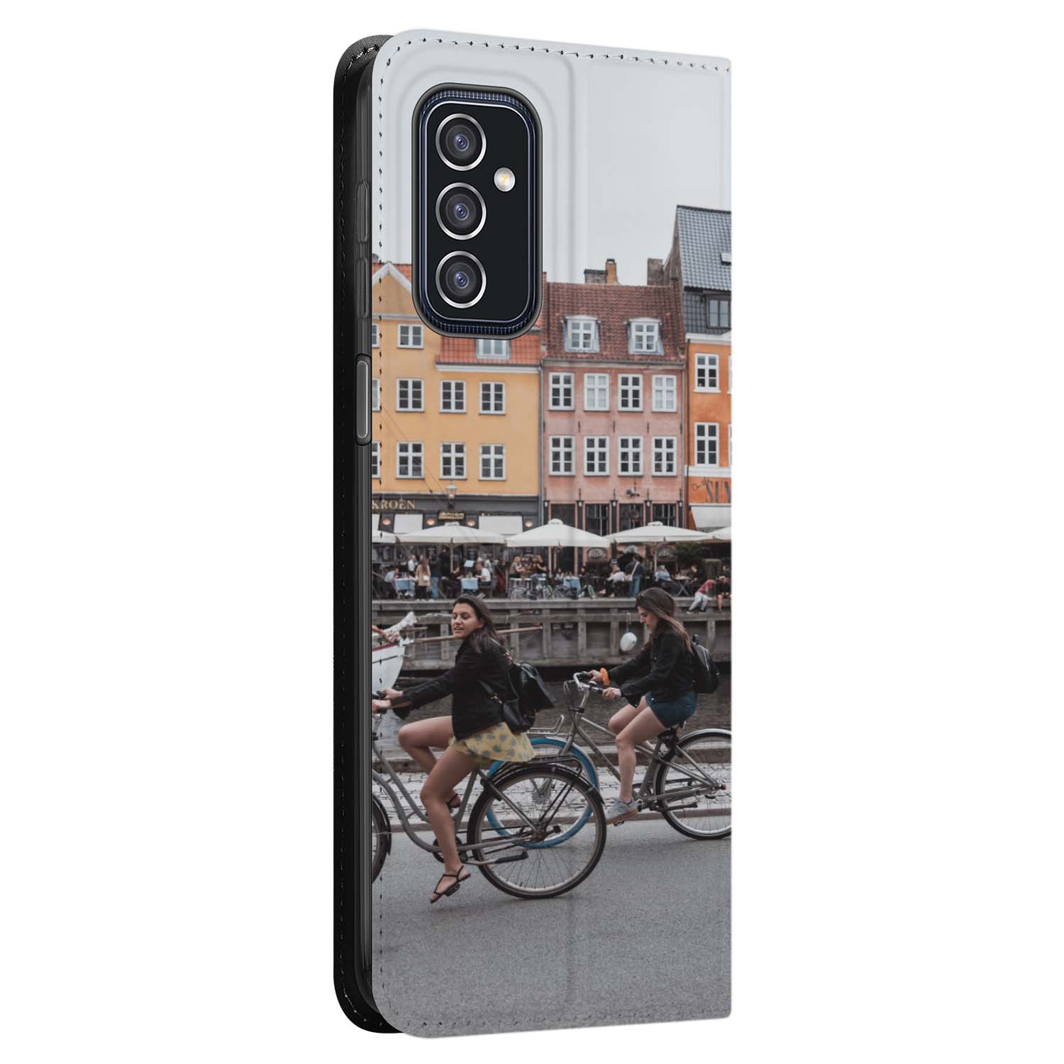 Samsung Galaxy M52 Book Cover Hoesje Maken met Foto fietsers ontwerp zijaanzicht
