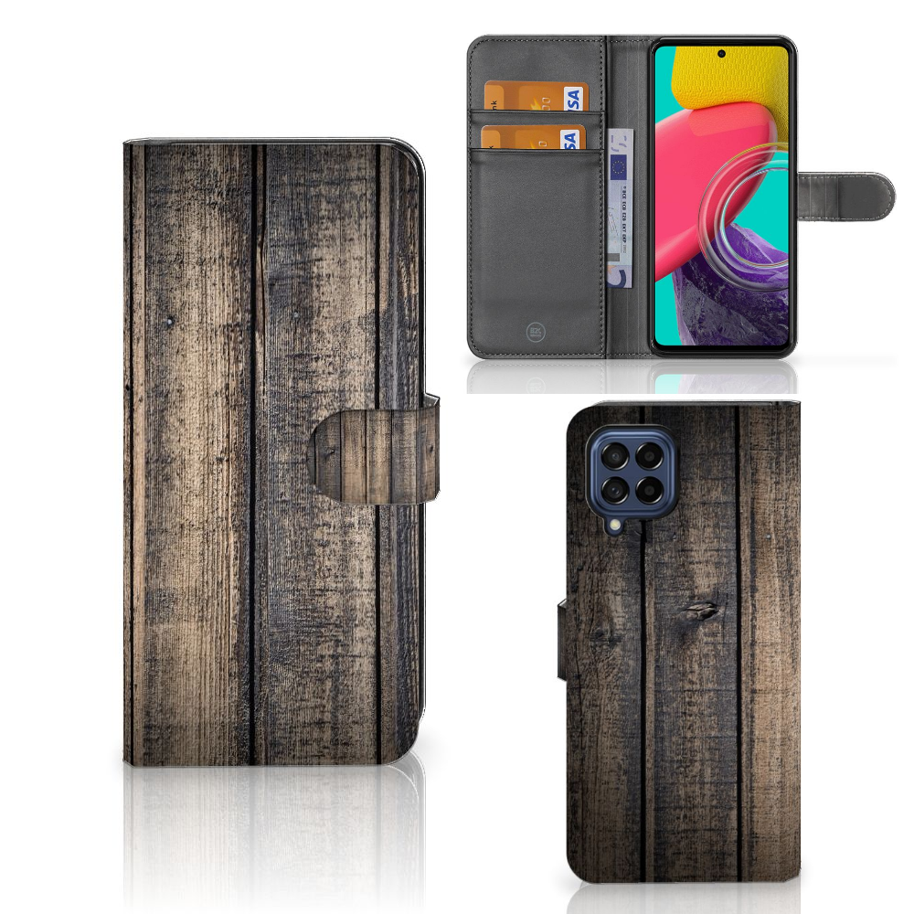 Samsung Galaxy M53 Book Style Case Steigerhout bookstyle case steigerhout aanzicht
