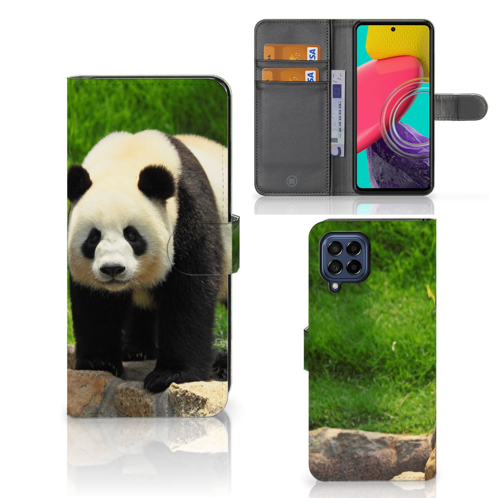 Samsung Galaxy M53 Telefoonhoesje met Pasjes Panda telefoonhoesje panda design voorkant