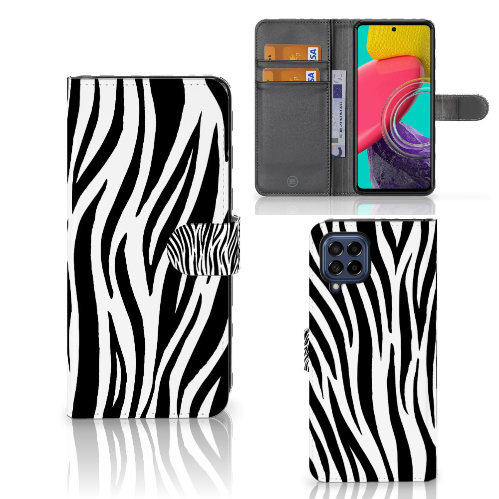 Samsung Galaxy M53 Telefoonhoesje met Pasjes Zebra telefoonhoes zebraprint aanzicht