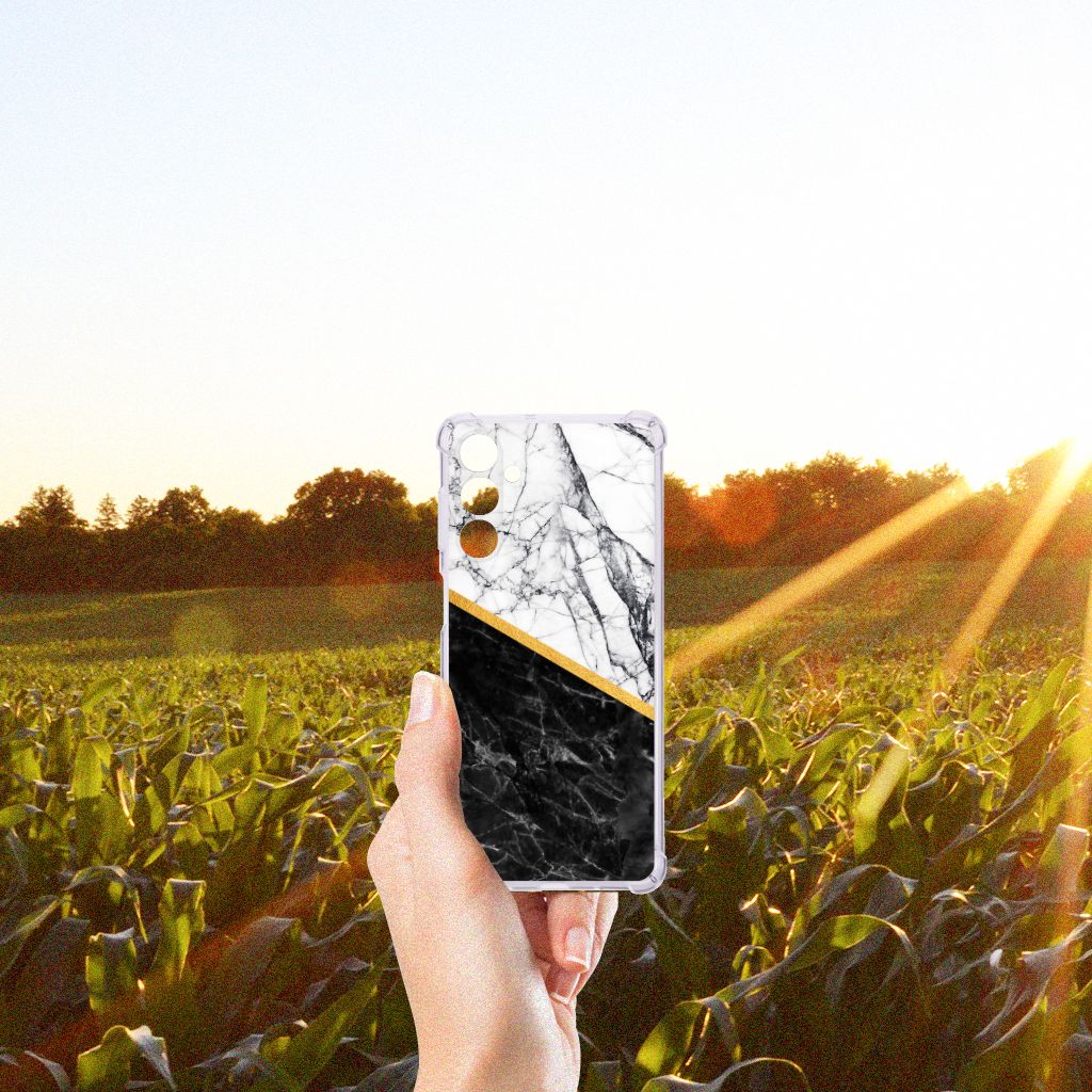 Samsung Galaxy M54 Anti-Shock Hoesje Marmer Wit Zwart - Origineel Cadeau Man B2C Telecom