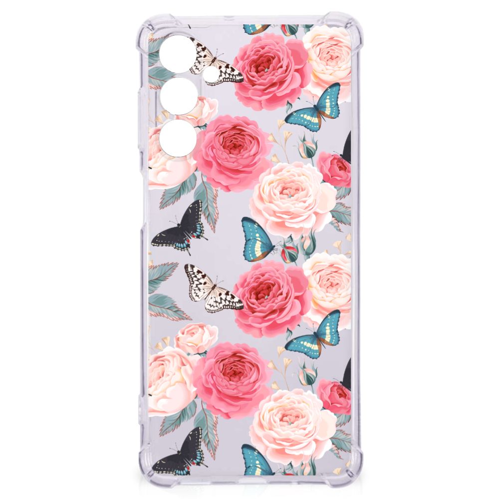 Samsung Galaxy M54 Case Butterfly Roses achterkant bloemen vlinders