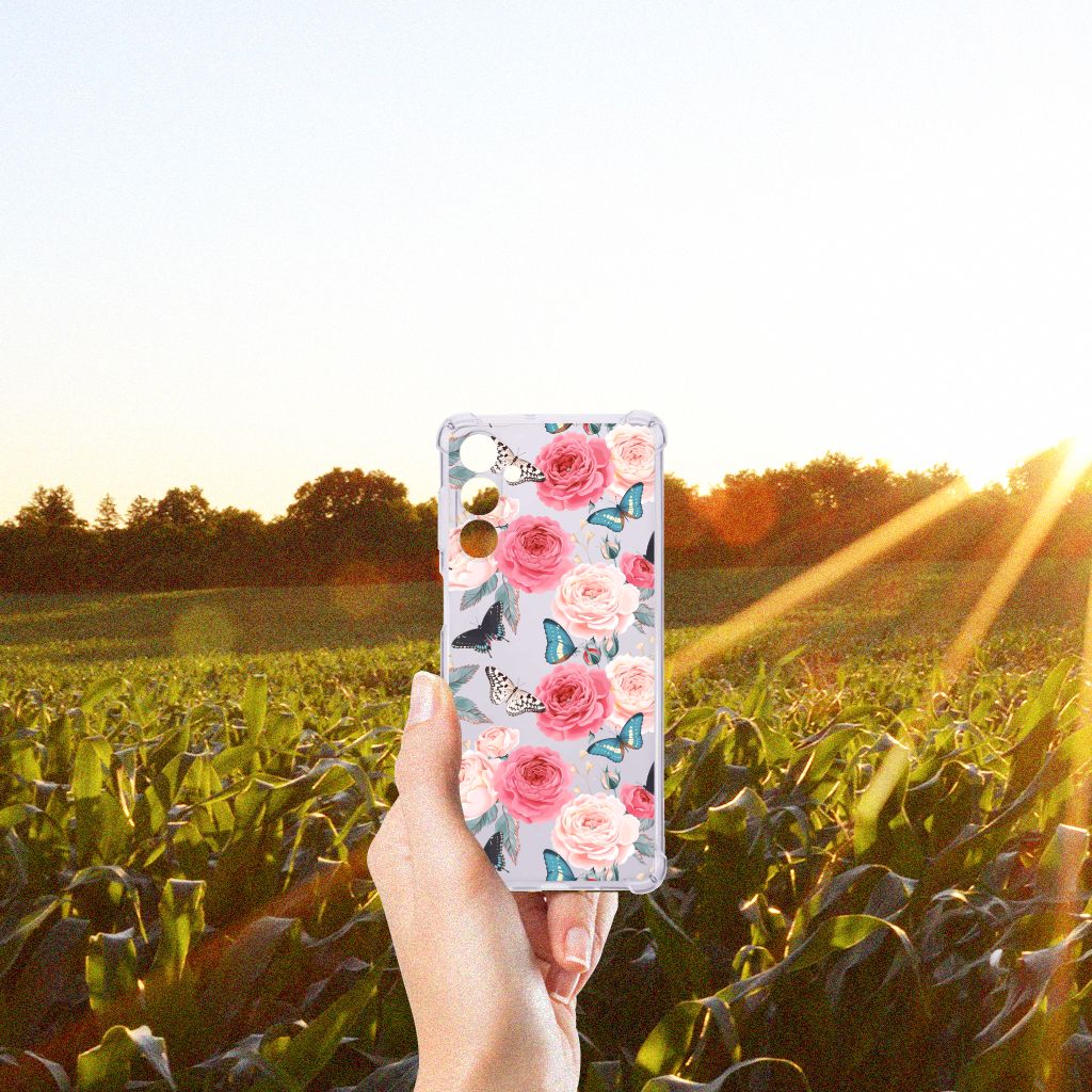 Samsung Galaxy M54 Case Butterfly Roses hoesje bloemen vlinders aanzicht
