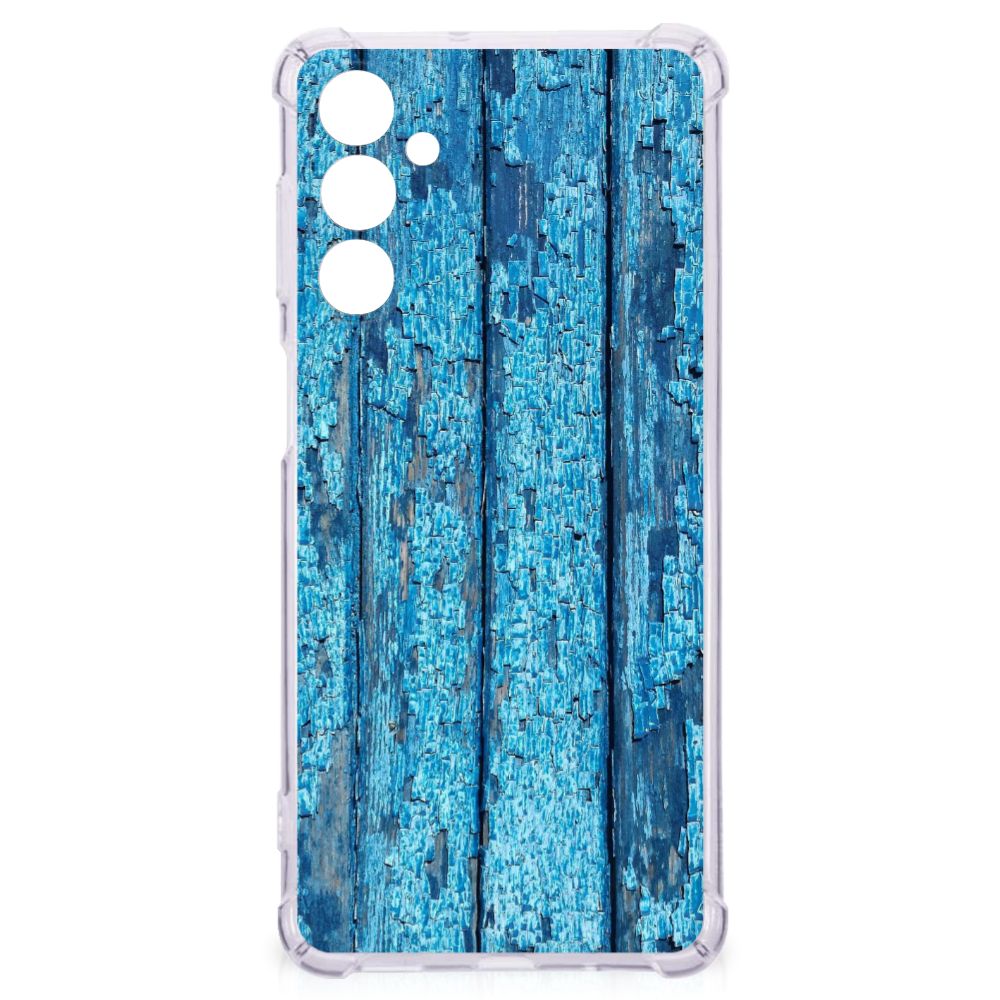 Samsung Galaxy M54 Stevig Telefoonhoesje Wood Blue achterkant ontwerp