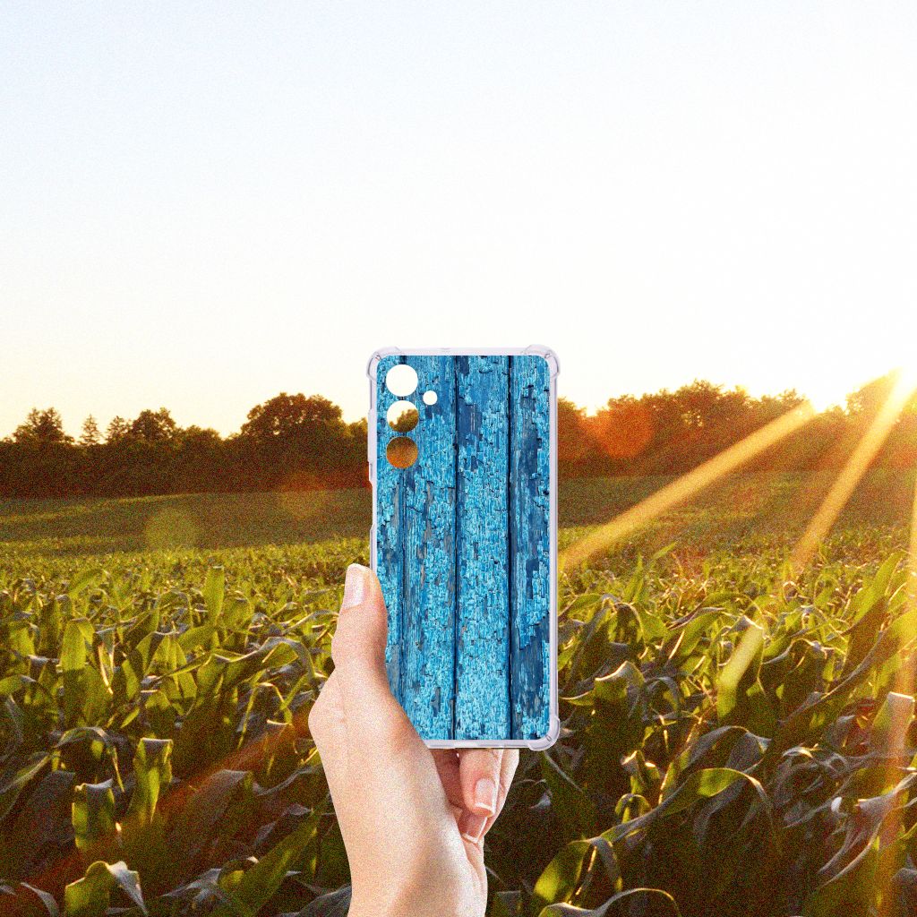Samsung Galaxy M54 Stevig Telefoonhoesje Wood Blue groen veld zon
