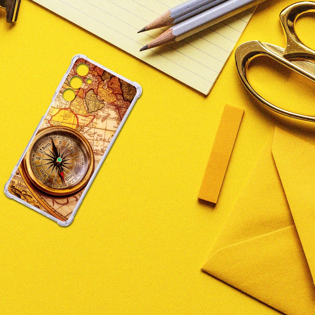 Samsung Galaxy M54 Telefoonhoesje met valbescherming Kompas voorkant met kompas en wereldkaart ontwerp