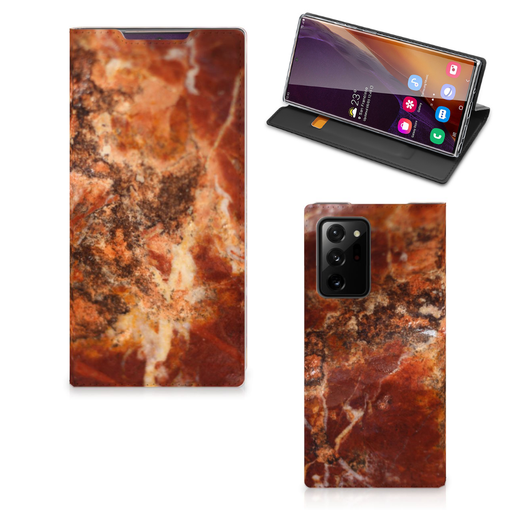 Samsung Galaxy Note 20 Ultra Standcase Marmer Bruin design bruin voorzijde achterkant