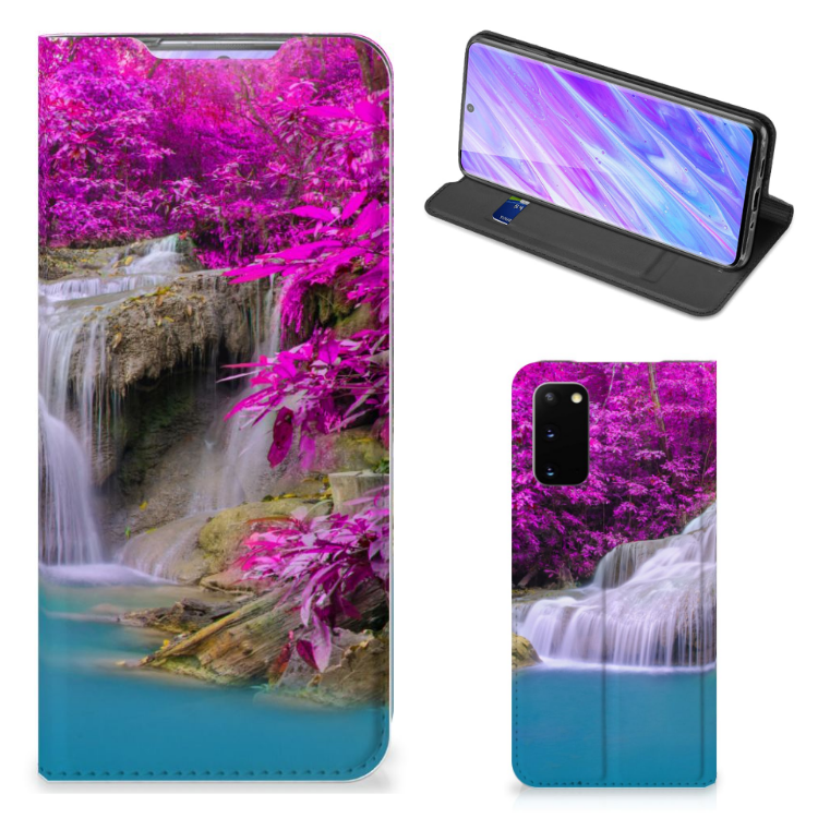 Samsung Galaxy S20 Book Cover Waterval waterval roze groen voorkant zijkant