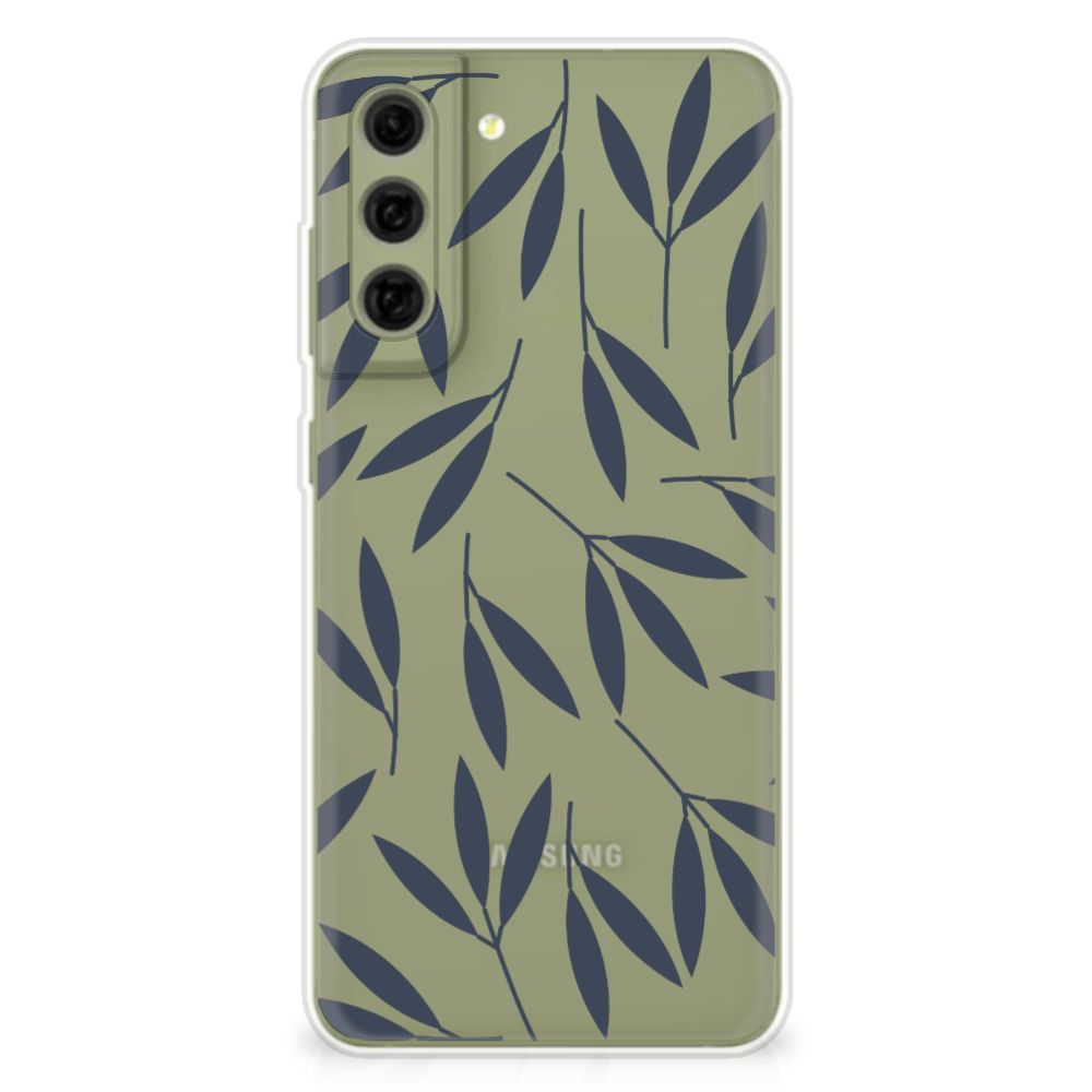Samsung Galaxy S21FE TPU Case Leaves Blue bladeren groen achterkant