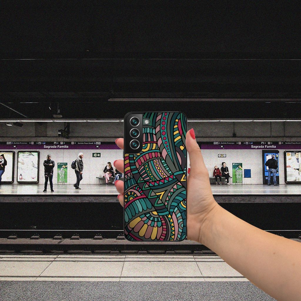 Samsung Galaxy S22 Plus Back Case Aztec patterns print hand holding subway station