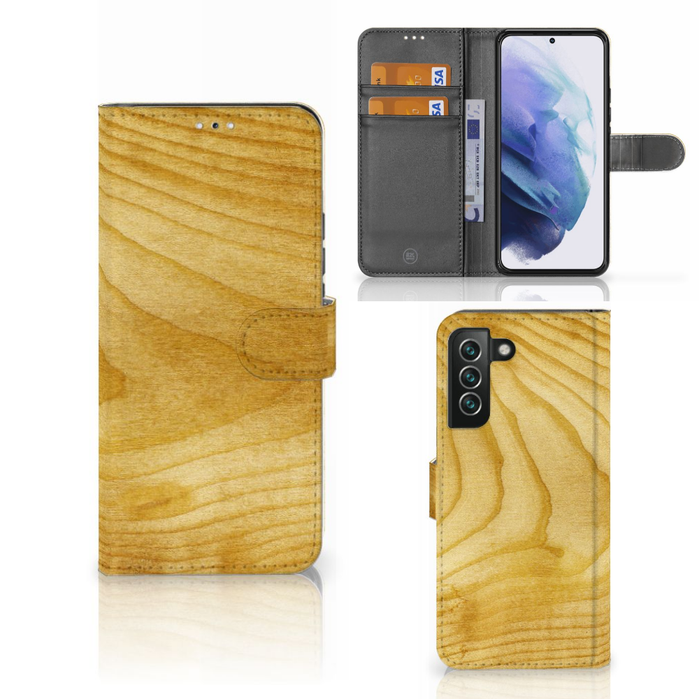 Samsung Galaxy S22 Plus Book Style Case Licht Hout boekhoes licht hout aanzicht