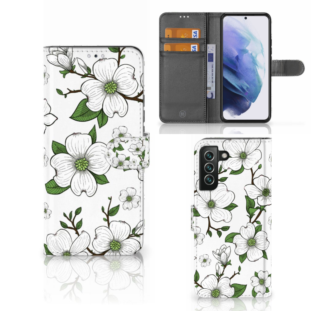 Samsung Galaxy S22 Plus Hoesje Dogwood Flowers hoesje dogwood bloemen voorkant achterkant binnenkant