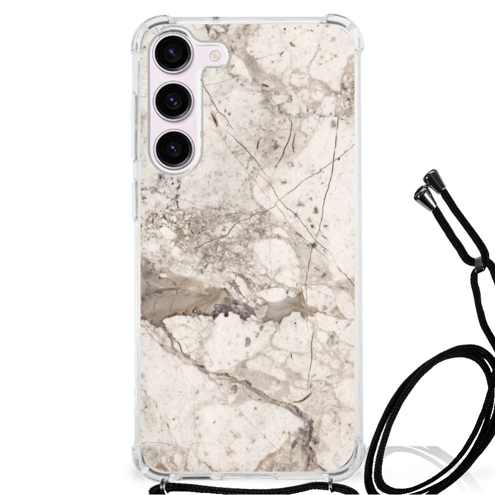 Samsung Galaxy S23 Anti-Shock Hoesje Marmer Beige achterkant