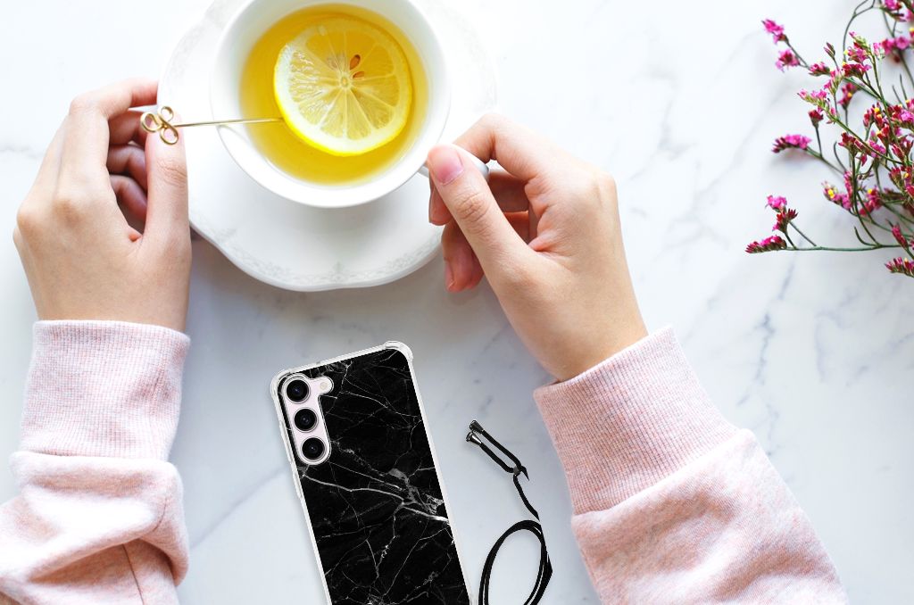 Samsung Galaxy S23 Anti-Shock Hoesje Marmer Zwart bovenaanzicht