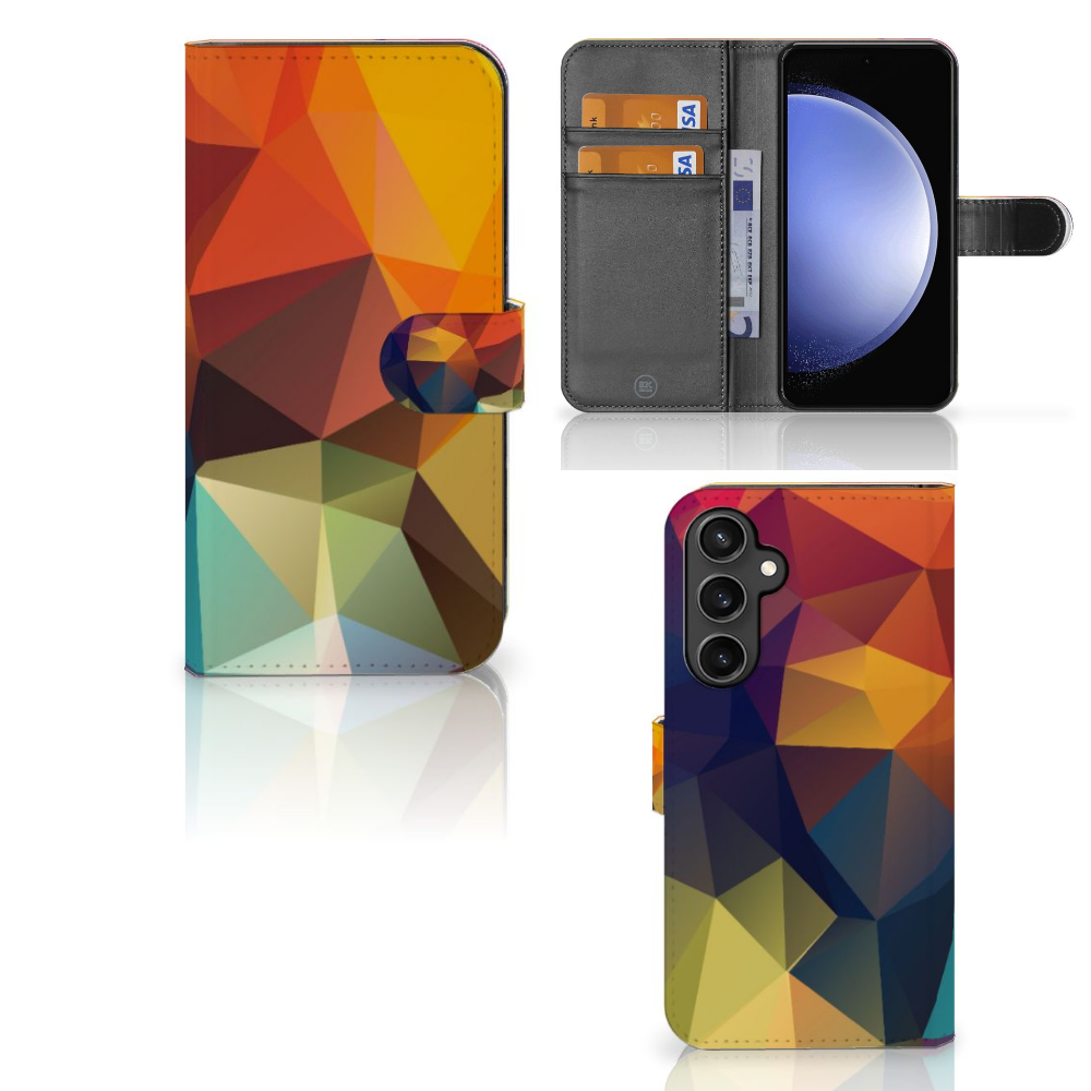 Samsung Galaxy S23 FE Book Case Polygon Color hoesje design polygon kleurzijdige aanzicht