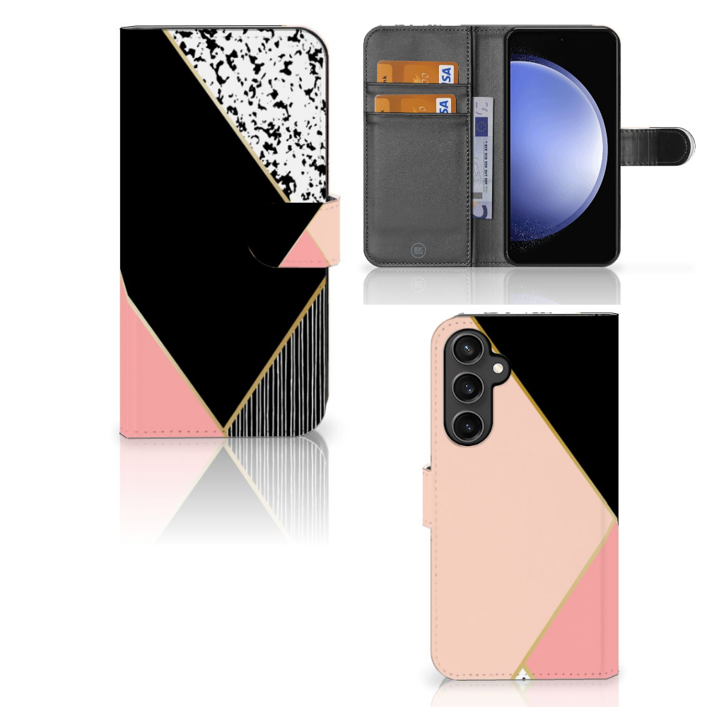 Samsung Galaxy S23 FE Book Case Zwart Roze Vormen