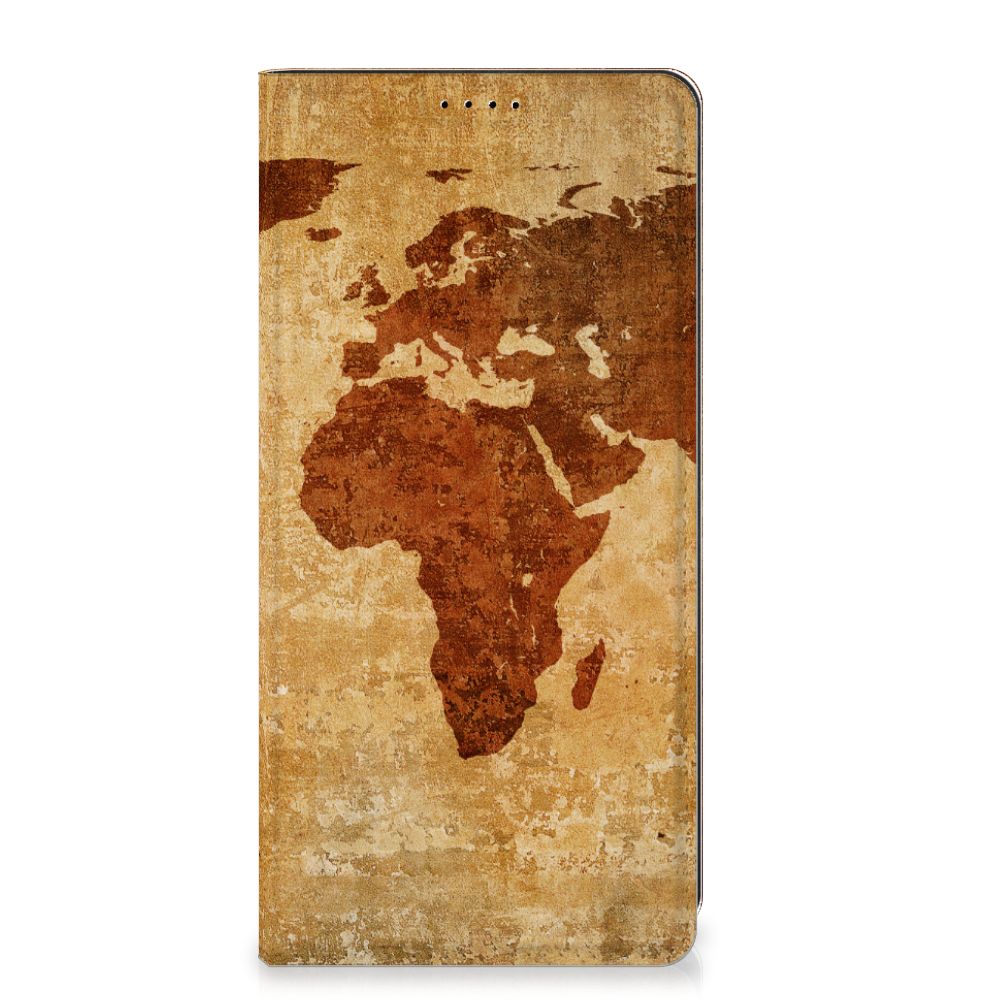 Samsung Galaxy S23 FE Book Cover Wereldkaart boekhoes wereldkaart bruin