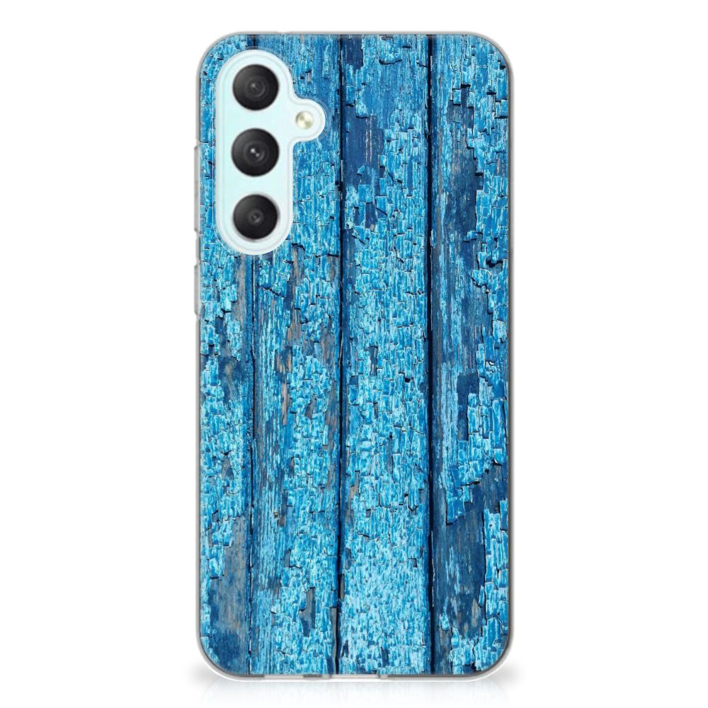 Samsung Galaxy S23 FE Bumper Hoesje Wood Blue achterkant blauw houten design