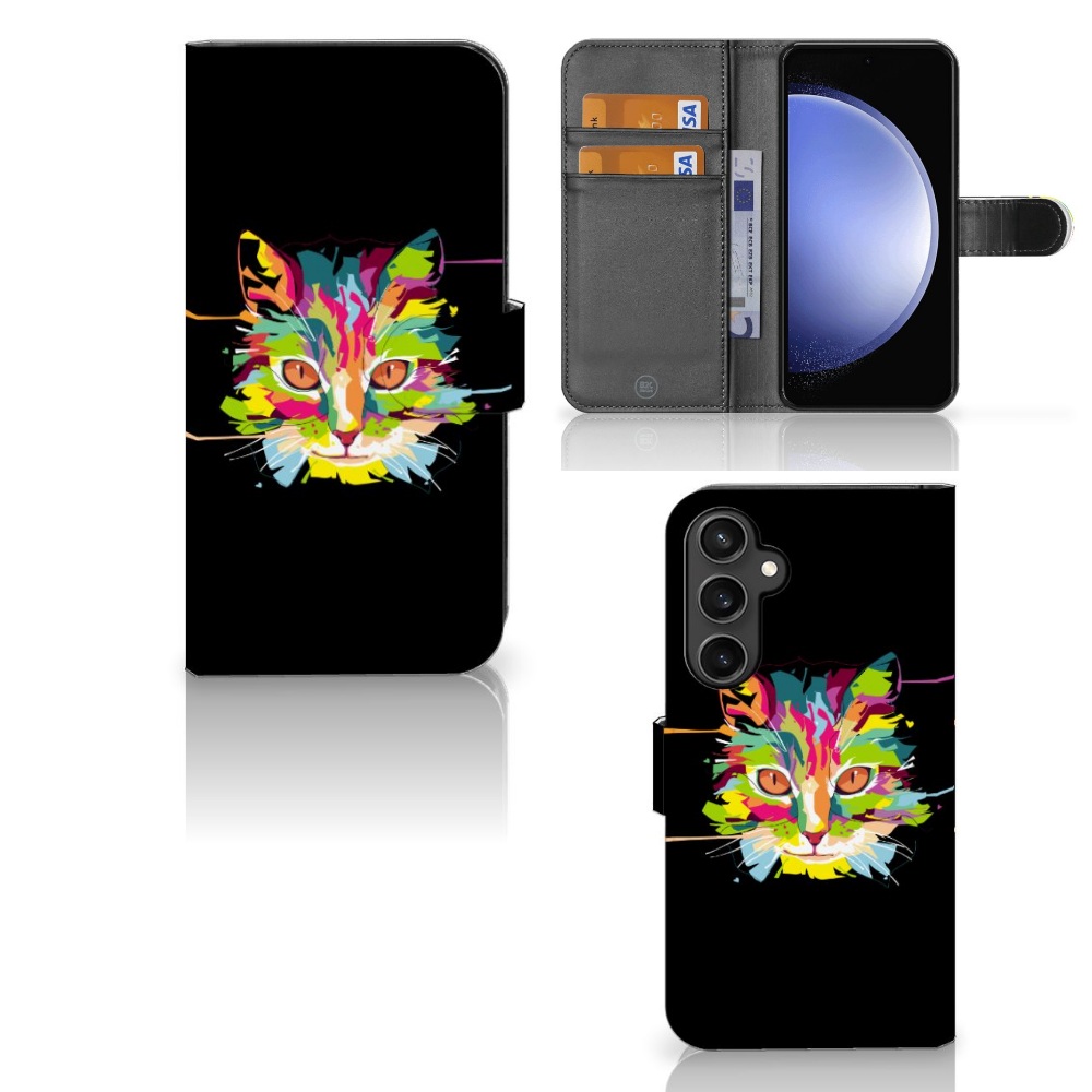 Samsung Galaxy S23 FE Leuk Hoesje Cat Color hoesje kat kleuren regenboog zwart