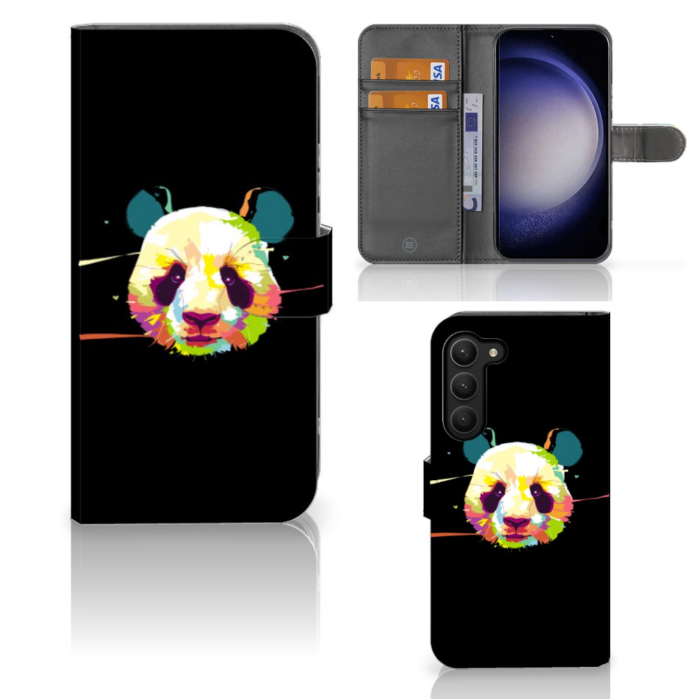 Samsung Galaxy S23 Plus Leuk Hoesje Panda Color hoesje panda kleur design voorzijde zijaanzicht