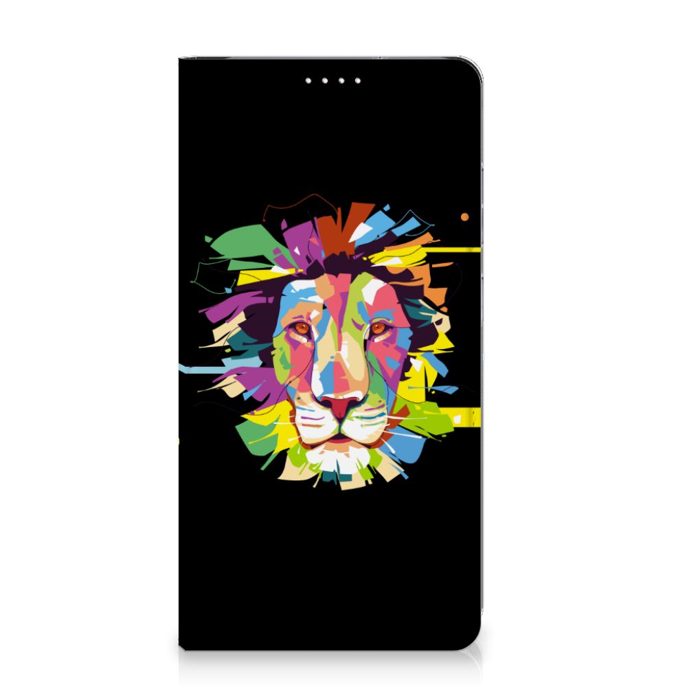 Samsung Galaxy S23 Plus Magnet Case Lion Color voorkant kleurrijk leeuw ontwerp