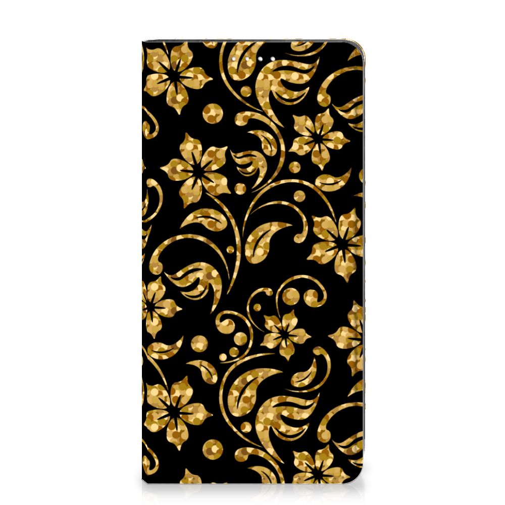 Samsung Galaxy S23 Smart Cover Gouden Bloemen bloemen design voorkant