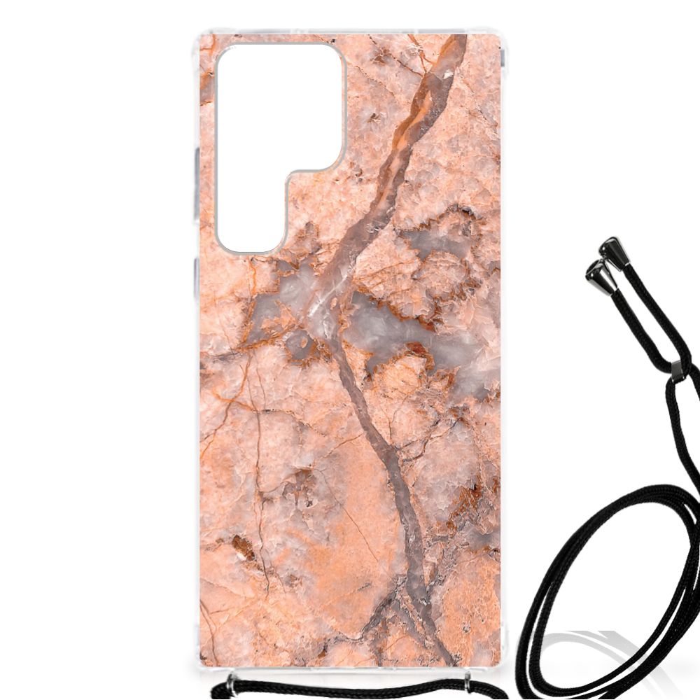 Samsung Galaxy S23 Ultra Anti-Shock Hoesje Marmer Oranje B2C Telecom