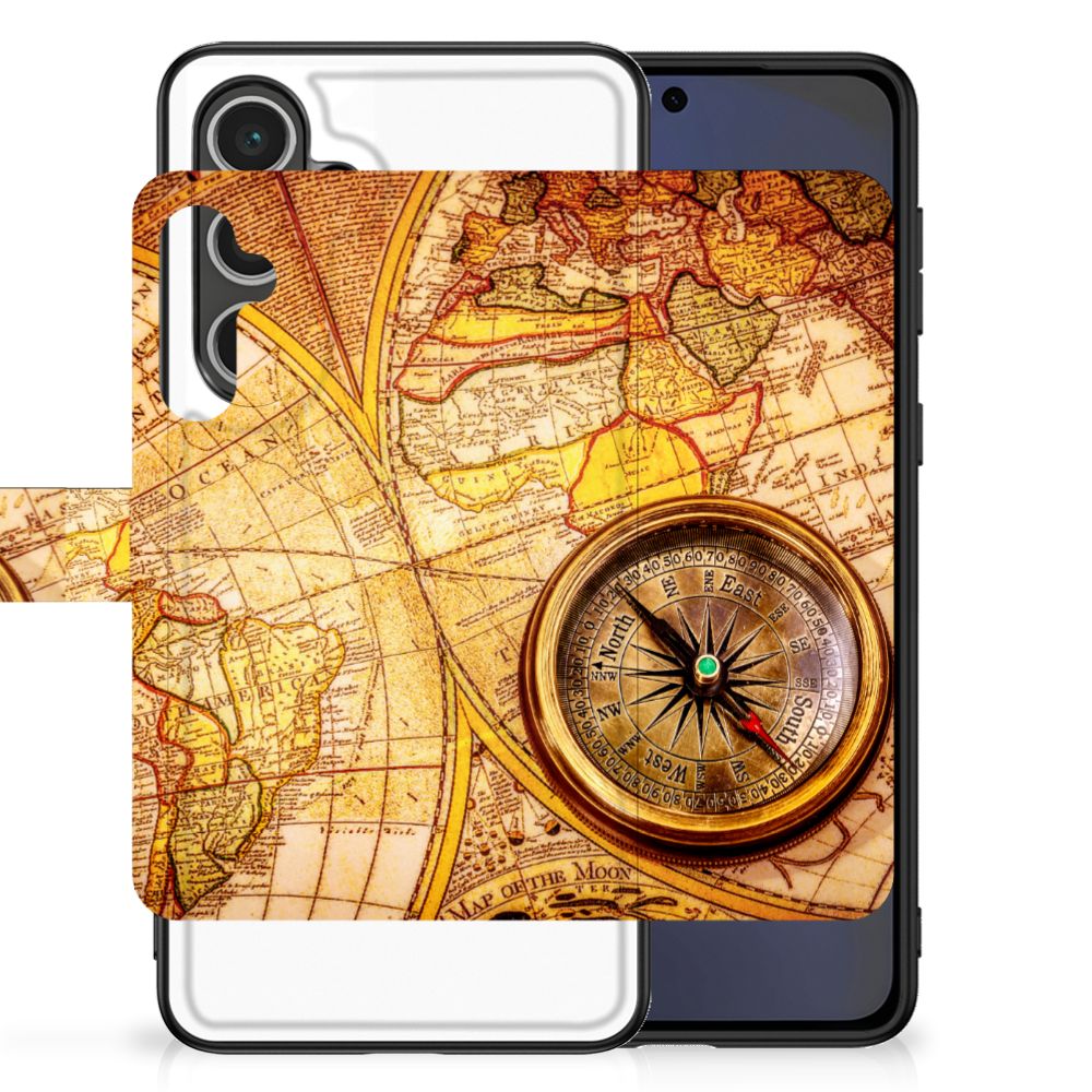 Samsung Galaxy S24 FE Hoesje Wereldkaart Kompas