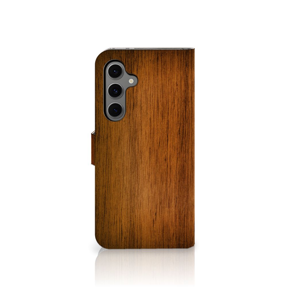 Samsung Galaxy S24 FE Book Style Case Donker Hout achteraanzicht