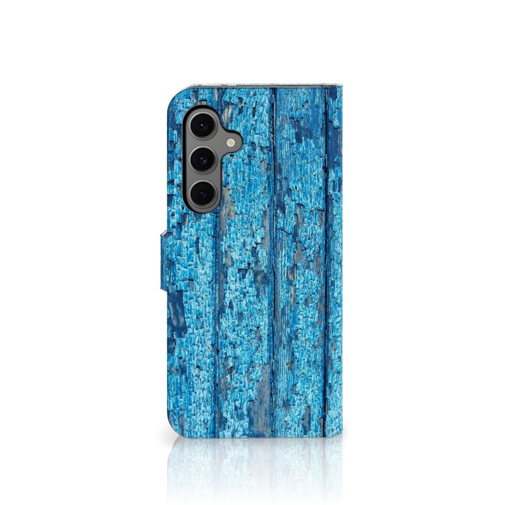 Samsung Galaxy S24 FE Book Style Case Wood Blue bookhoesje blauw hout zijkant