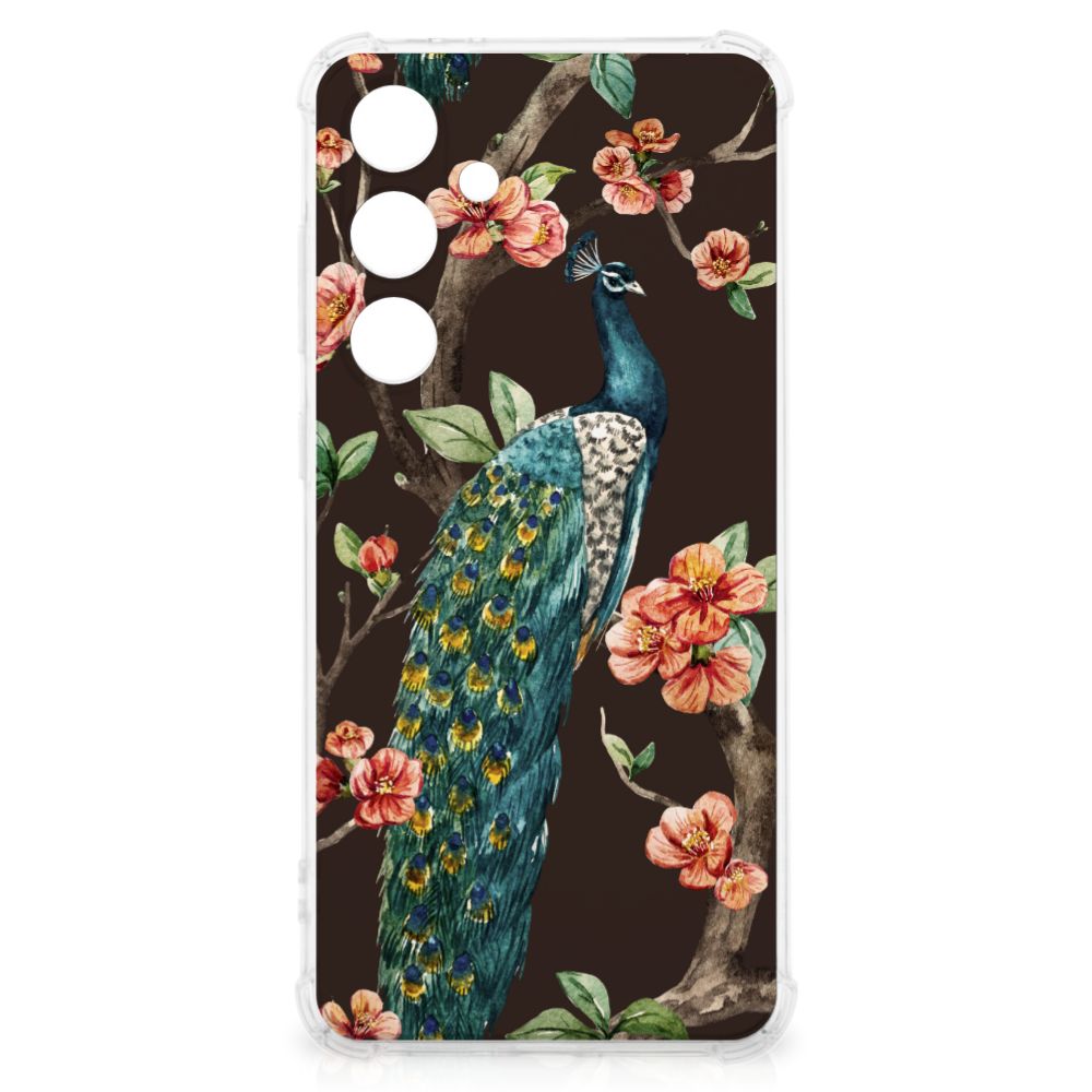 Samsung Galaxy S24 FE Case Anti-shock Pauw met Bloemen telefoonhoesje pauw bloemen design voorkant