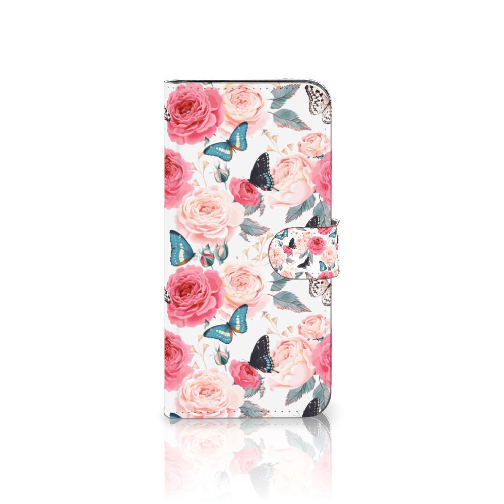 Samsung Galaxy S24 FE Hoesje Butterfly Roses boekhoesje vleugels bloemen aanzicht
