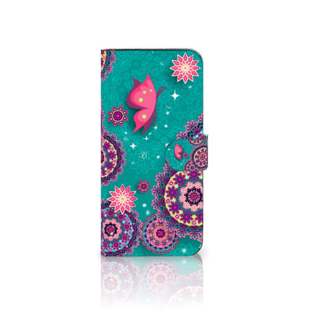 Samsung Galaxy S24 FE Hoesje Cirkels en Vlinders bookstyle case design kleurrijke mandala vlinders