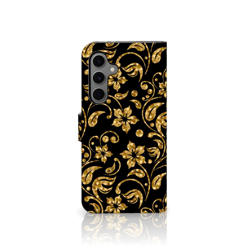 Samsung Galaxy S24 FE Hoesje Gouden Bloemen design gouden bloemen aanzicht