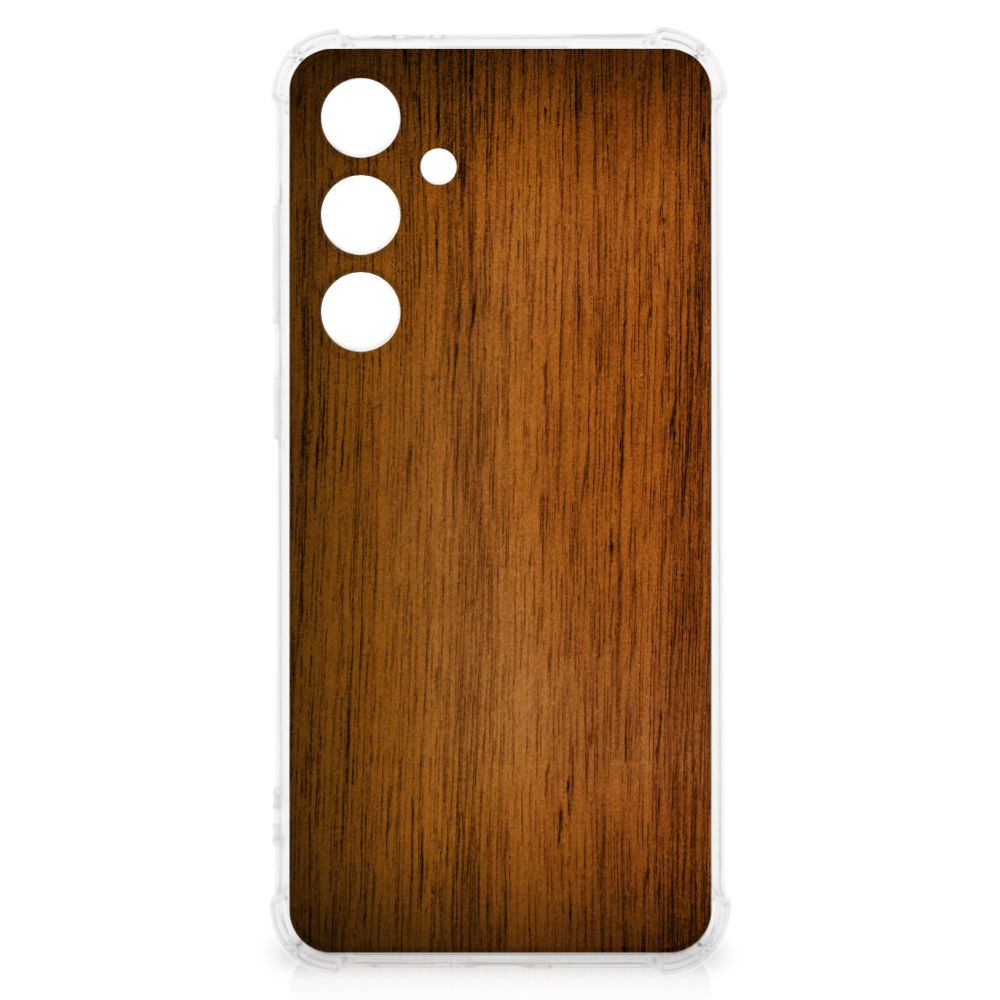 Samsung Galaxy S24 FE Stevig Telefoonhoesje Donker Hout achterkant