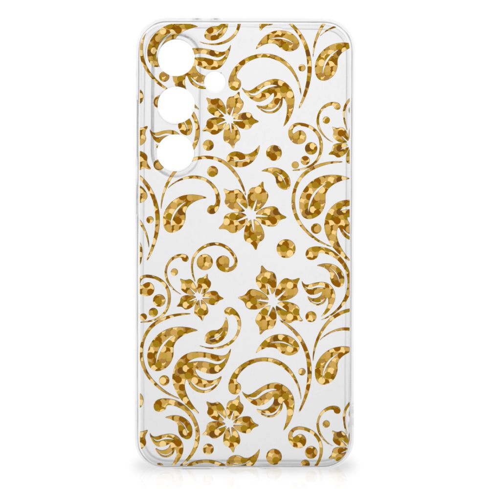 Samsung Galaxy S24 FE TPU Case Gouden Bloemen achterkant design gouden bloemen