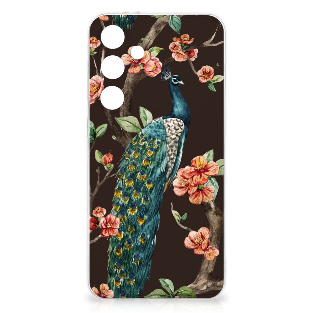 Samsung Galaxy S24 FE TPU Hoesje Pauw met Bloemen design pauw bloemen achterkant