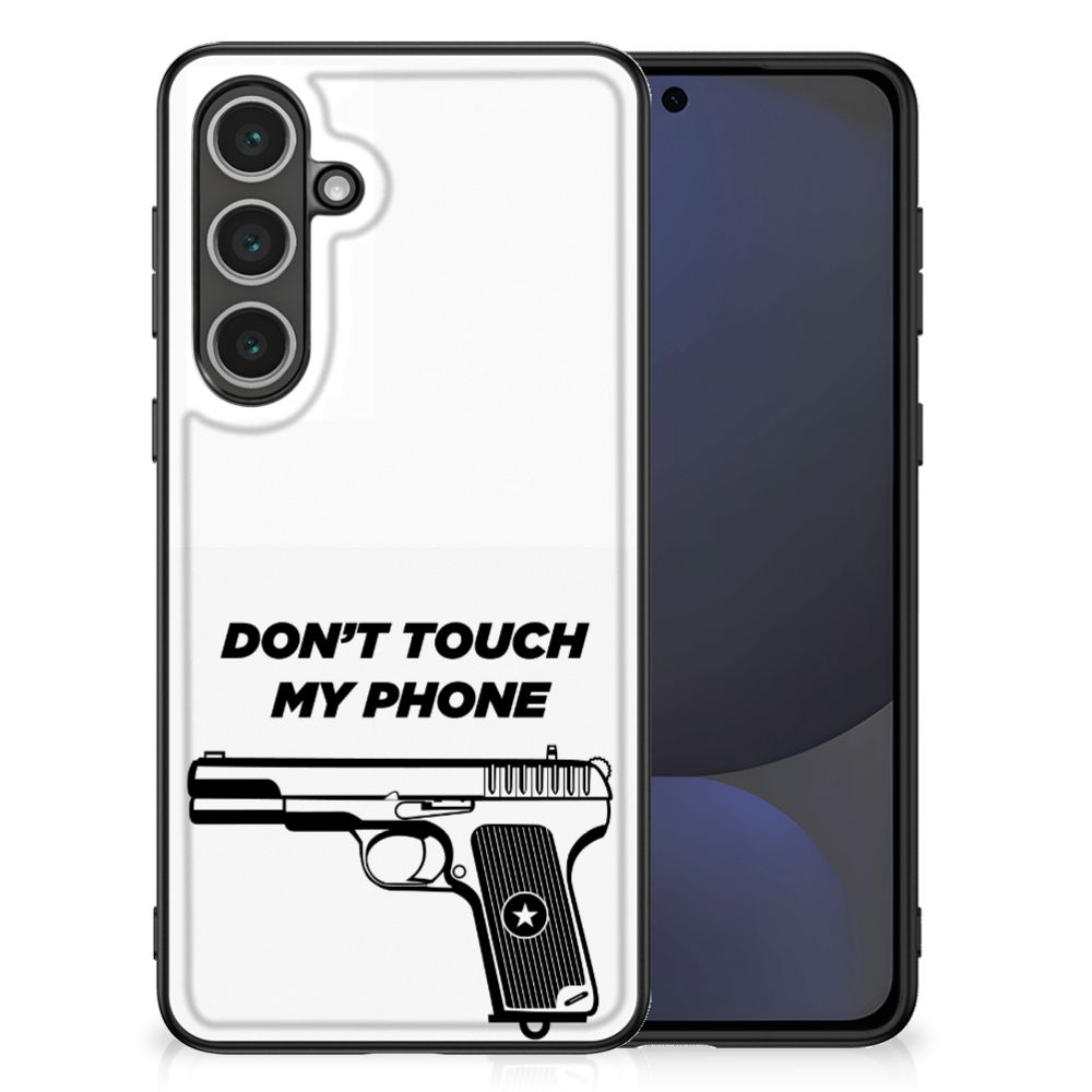 Samsung Galaxy S24 FE Telefoon Hoesje Pistol DTMP hoesje don't touch my phone print vooraanzicht