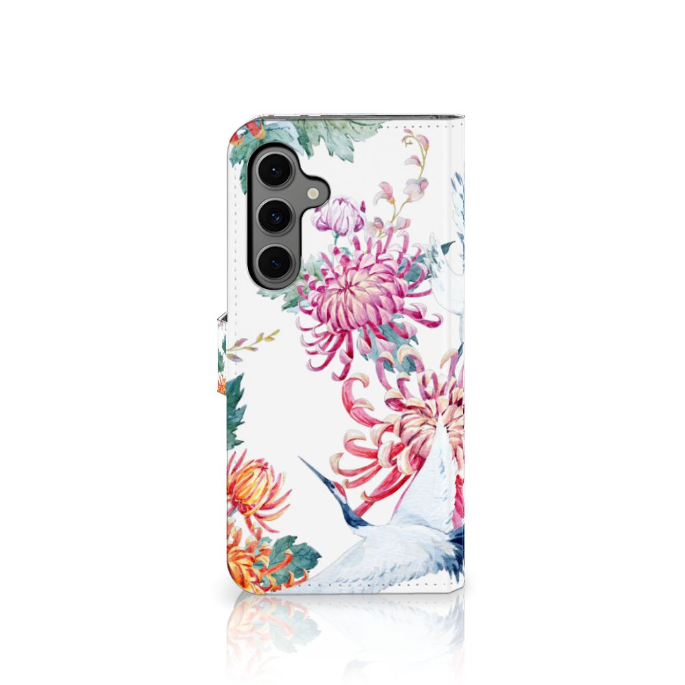 Samsung Galaxy S24 FE Telefoonhoesje met Pasjes Bird Flowers boekhoesje bloemen tropisch