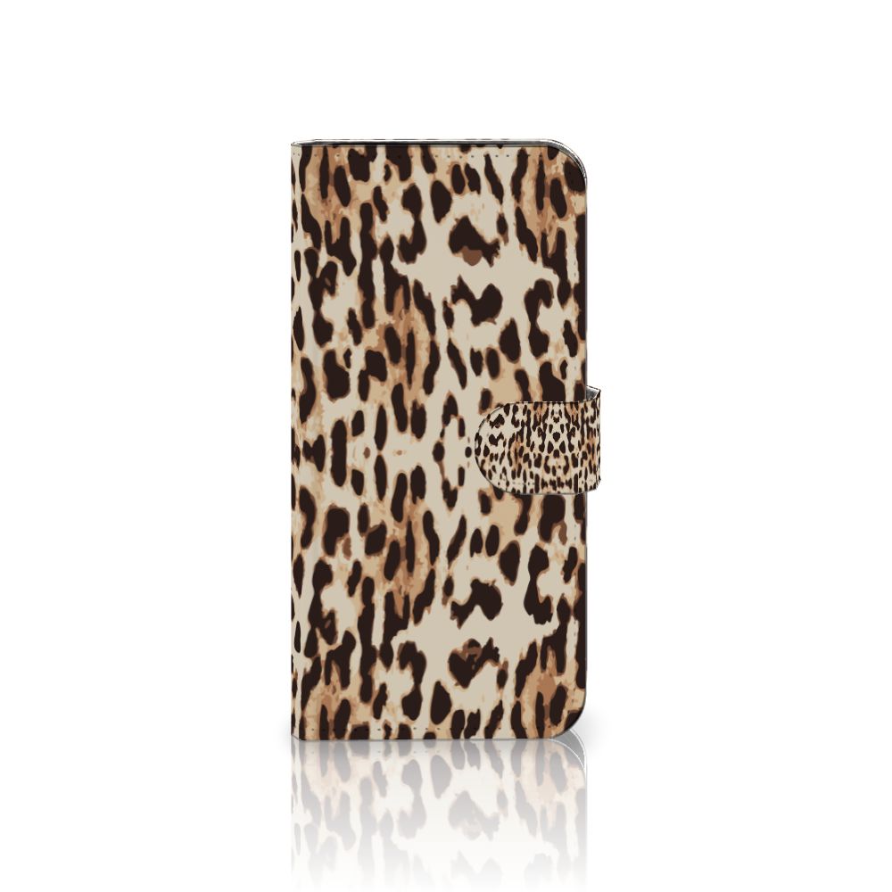 Samsung Galaxy S24 FE Telefoonhoesje met Pasjes Leopard dierenprint vooraanzicht