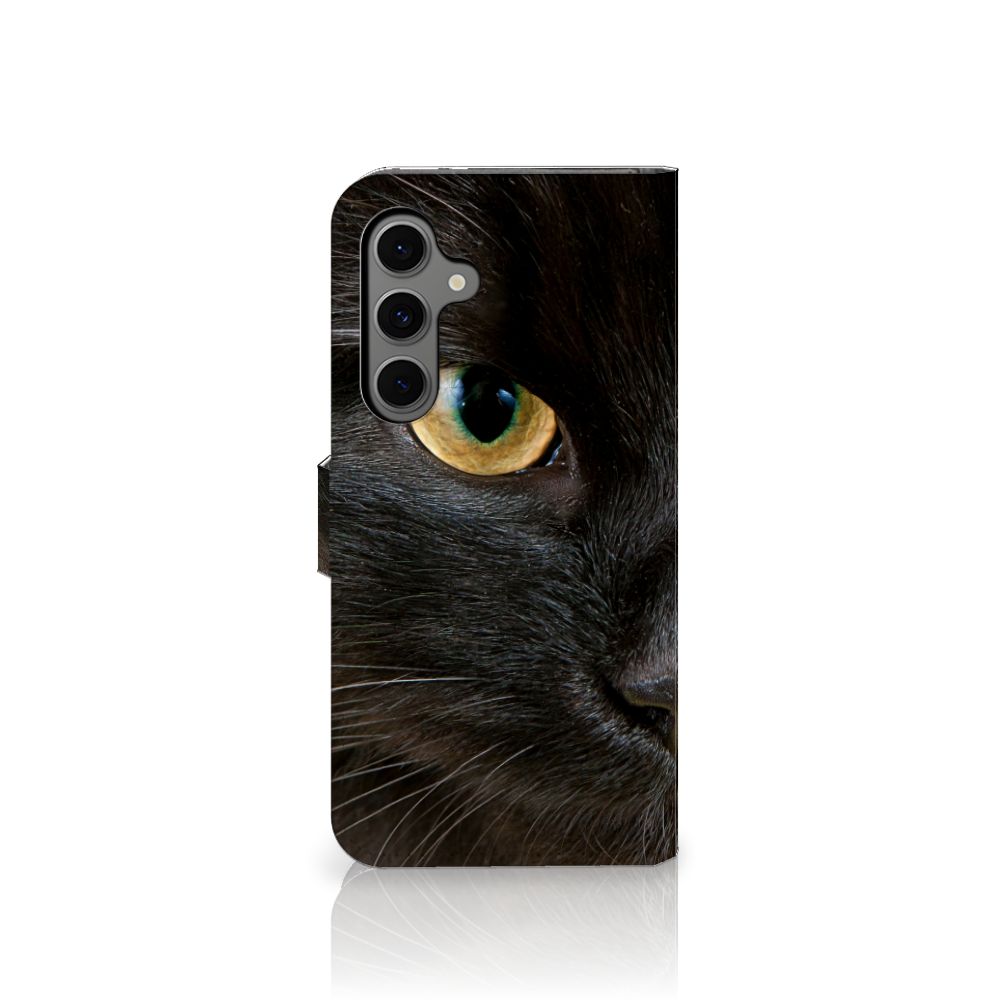 Samsung Galaxy S24 FE Telefoonhoesje met Pasjes Zwarte Kat design zwarte kat aanzicht