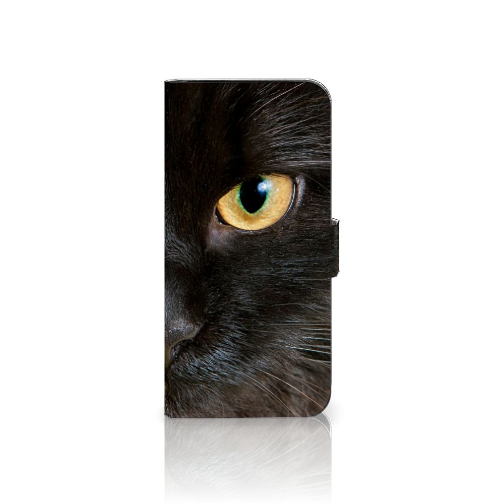 Samsung Galaxy S24 FE Telefoonhoesje met Pasjes Zwarte Kat telefoonhoesje zwart kat aanzicht