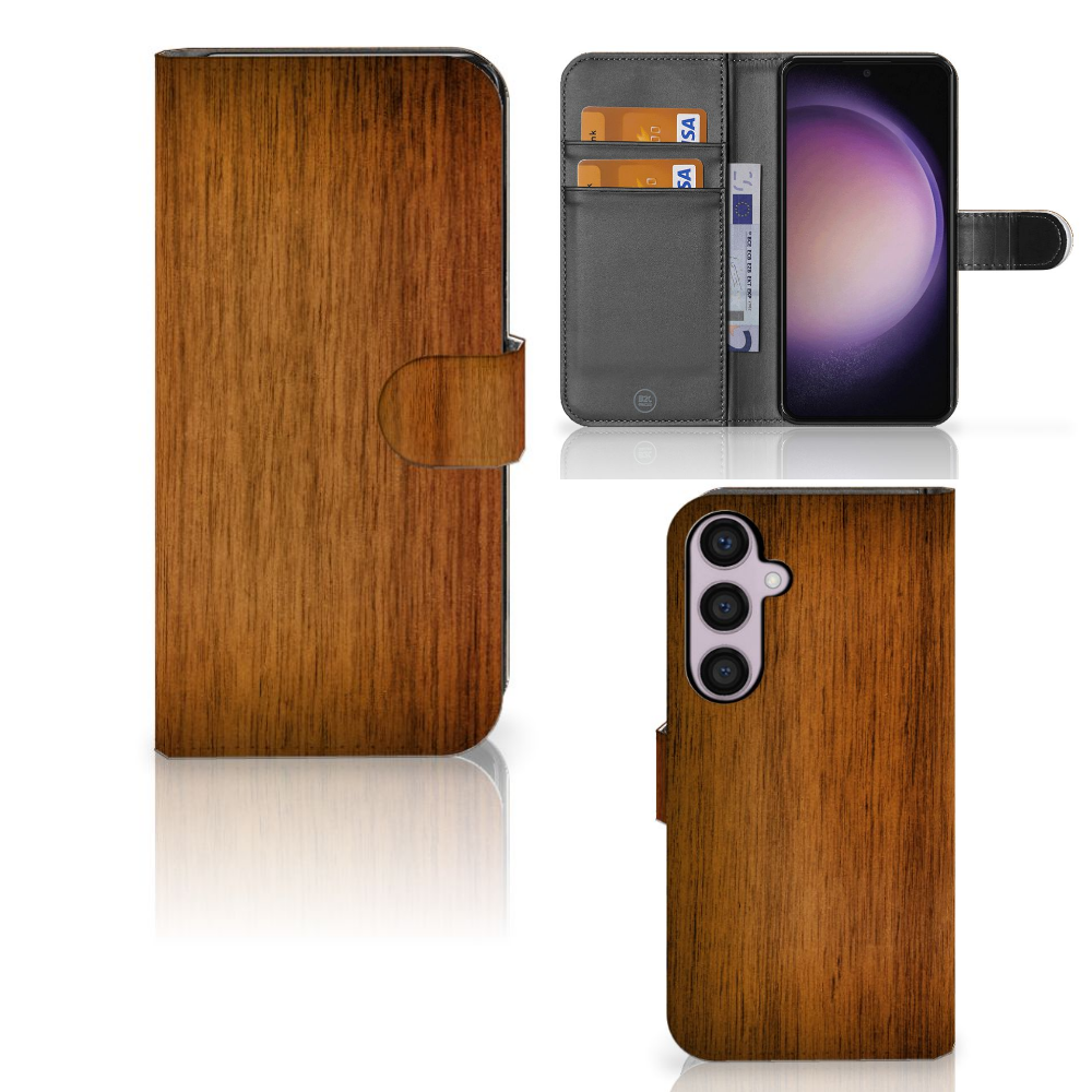 Samsung Galaxy S24 Plus Book Style Case Donker Hout bookstyle donker hout achterzijde frontzijde pasjeshouder