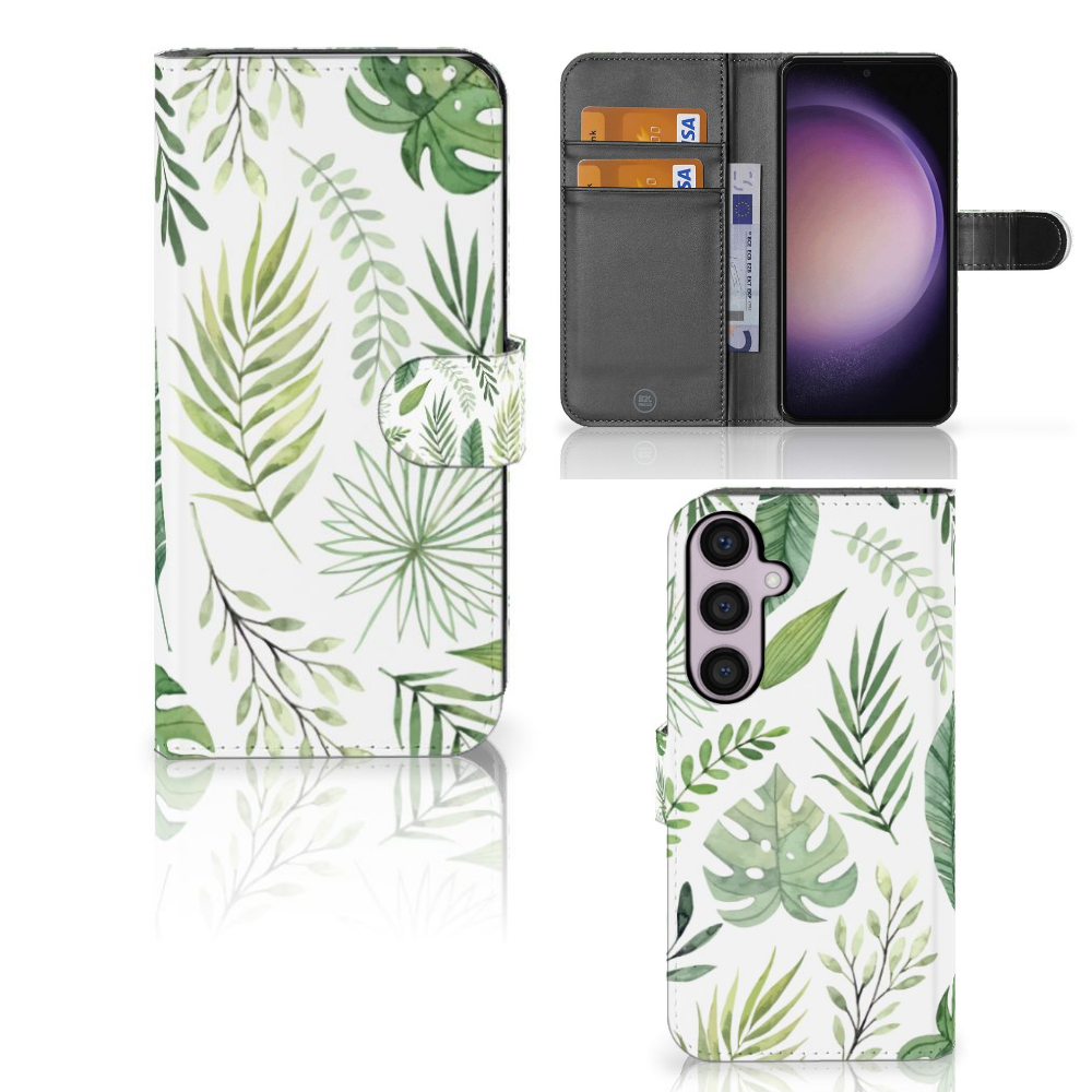 Samsung Galaxy S24 Plus Hoesje Leaves met groen bladeren design, ruimte voor pasjes en handige bescherming đŋ