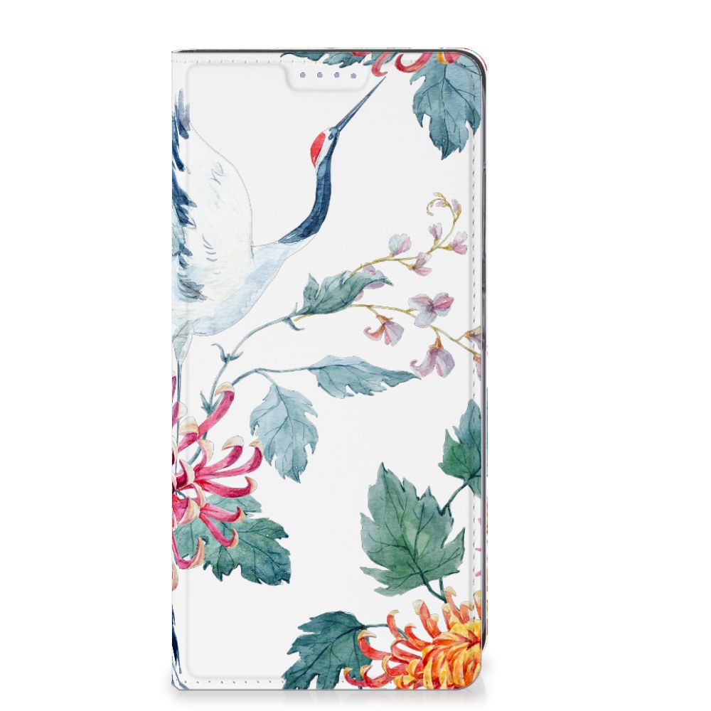 Samsung Galaxy S24 Plus Hoesje maken Bird Flowers design ooievaar bloemen voorkant