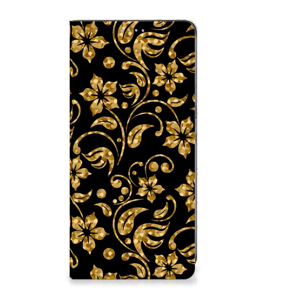 Samsung Galaxy S24 Plus Smart Cover Gouden Bloemen bloemen design voorkant
