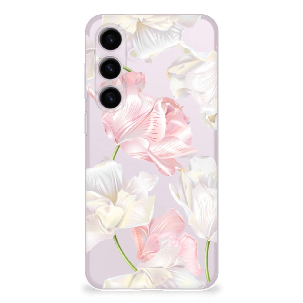 Samsung Galaxy S24 Plus TPU Case Lovely Flowers bloemen roze wit achterkant