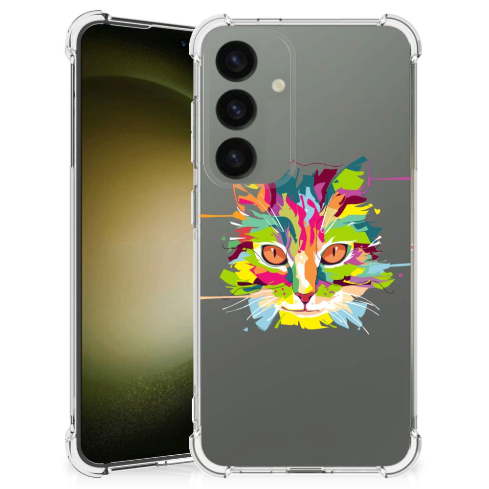 Samsung Galaxy S24 Stevig Bumper Hoesje Cat Color achterzijde kat design