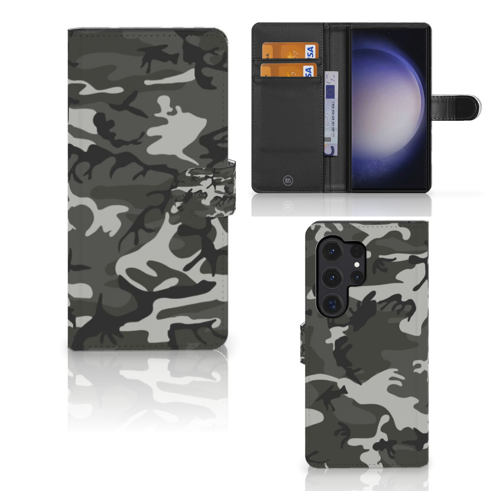 Samsung Galaxy S24 Ultra Telefoon Hoesje Army Light camouflage design voorkant achterkant binnenkant